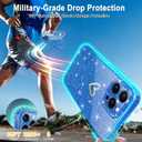 Qviskteme for iPhone 15 Pro Case for Women Cute,Clear Glitter with [1 x Tempered Glass Screen Protector] Slim Phone Cases Shockproof Bumper Protective Soft Silicone Thin Cover Case 6.1" Blue Titanium