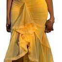 Unybwonn Women Cocktail Maxi Dress Sleeveless Ruched Ruffle Hem Mesh Dresses High Low Split Spaghetti Strap Sundress, S