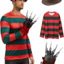 Men Women Nightmare Killer Claw Glove Hat Halloween Fancy Dress Shirt Costume (XX-Large)