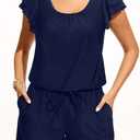 Tempt Me Women One Piece Romper Swimsuit - Ruffle Sleeve Modest Jumpsuit Bathing Suit with Shorts 2026 Swimwear (Blue, XL)