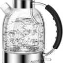 ASCOT Electric Kettle, Glass Electric Tea Kettle Gifts for Men/Women/Family 1.6L 1500W Borosilicate Glass Tea Heater, with Auto Shut-Off and Boil-Dry Protection (Silver) (Stainless Steel)