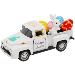 Easter Decorations - Mini Farmhouse Vintage Metal Truck with Easter Eggs & Bunny, White Spring Farm-Style Pickup Decor for Table Tiered Tray Home Kitchen Office Keepsake Gifts