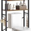 2-Tier Over The Toilet Storage, Multifunctional Vertical Over Toilet Bathroom Organizer, Freestanding Bathroom Storage Shelves with Hooks, Bathroom Organizer, Rustic Brown and Black TR01BR