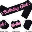 2 x Birthday Girl' Sash Black with Glitter Pink Letters-Birthday Sash for Women, Sweet 16, 18th 21st Birthday Party Favors Supplies