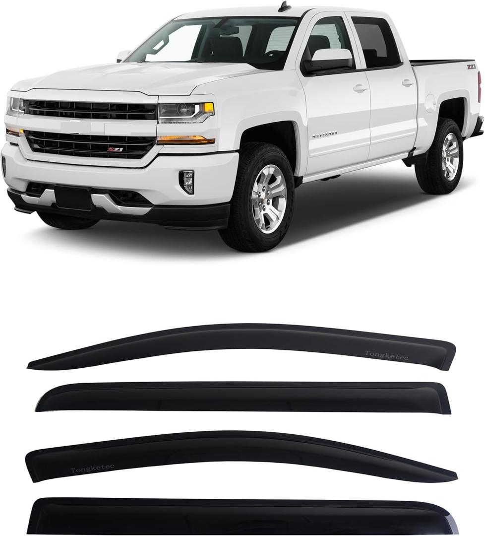 Tongketec Window Rain Guards, Vent Deflector, Window Visors, Outside Mount Fits for 2014-2018 Chevrolet Silverado & GMC Sierra 1500, 2015-2019 Silverado & Sierra 2500HD/ 3500HD Crew Cab Pickup 4pcs