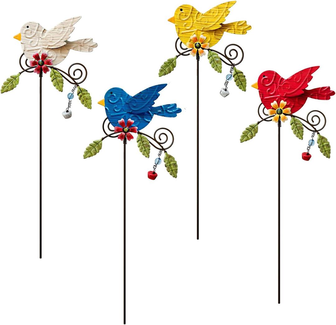 4 Pack Decorative Garden Stakes - 14.2" Metal Flowers for Outside & Metal Yard Art Outdoor and Garden, Rust-Resistant Shaking-Head Bird Lawn Ornaments for Patio - Gift for Gardeners (bluewhitered&yellow) 4 Pack Decorative Garden Stakes - 14.2" Metal Flowers for Outside & Metal Yard Art Outdoor and Garden, Rust-Resistant Shaking-Head Bird Lawn Ornaments for Patio - Gift for Gardeners (bluewhitered&yellow)