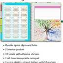 Clipboard Folio with Notepad for Letter Size (11" x 8.5"), 5 Extra Folders with Storage 10 Pockets, 39 File Folder Labels, Elastic Closure Spiral Clipboard with Storage(Tree Seasons)
