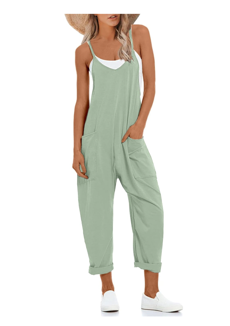 Lentta Women's Causal Jumpsuits V Neck Sleeveless Harem Overalls Stretchy Adjustable Strap Romper with Pockets Size XXL