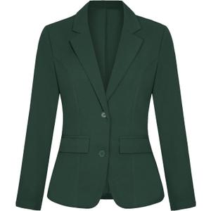 Blazers for Women Long Sleeve Notch Lapel Button Front Blazer Casual Work Office Suit Jackets with Pockets (X-Large, Dark Green)