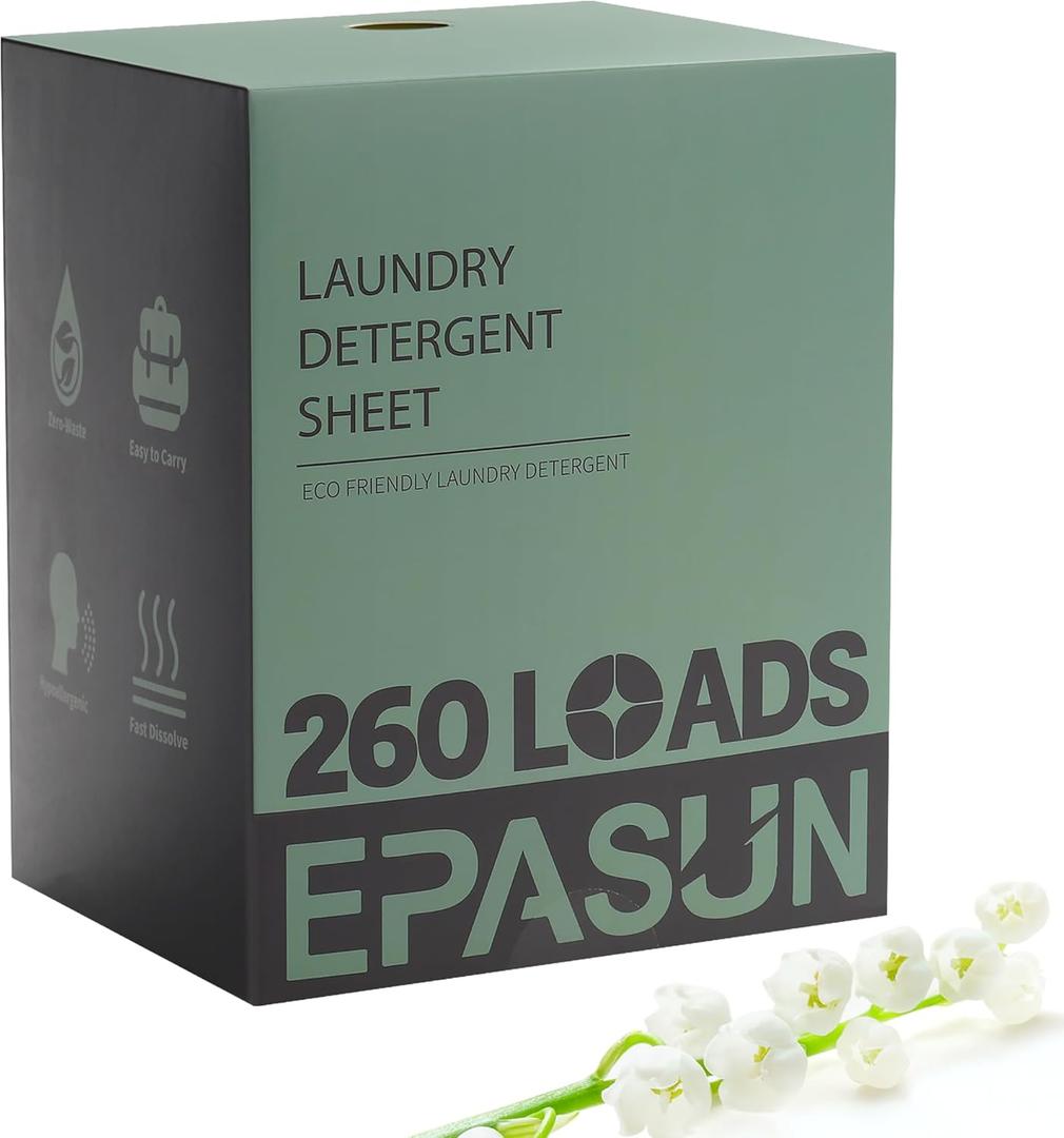 Laundry Detergent Sheets 260 Loads, Fresh Scent, Eco-Friendly Liquidless Soap Strips, Plant-Based, Hypoallergenic Washing Supplies