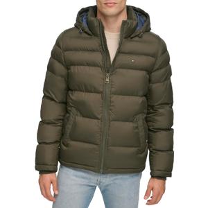Tommy Hilfiger Men's Down Alternative Hooded Puffer Jacket, Size Small (Olive)
