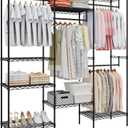 Metal Clothing Rack Heavy Duty Clothes Rack, Freestanding Clothing Organizer with 4 Hang Rods & 8 Shelves, Adjustable Closet Rack for Hanging Clothes, 68.9" L x 15.7" W x 76.4" H, Black