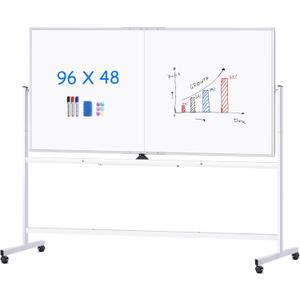 maxtek Rolling Whiteboard, 96x48 Large Double-Sided White Board Dry Erase on Wheels, Giant Magnetic White Board Standing for Office, School, Home Office, Homeschool