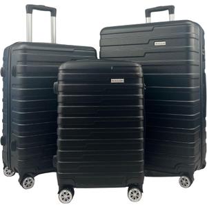 Luggage Sets - Suitcases with Wheels, 3 Piece Luggage Set ABS - Large Suitcase, Medium Suitcase, and Carry-On, Hardshell, TSA Lock (Black, 3-piece Set (28 Inch, 24 Inch, 20 Inch))