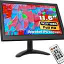 Hikity 11.6 Inch Small HDMI Monitor 1920x1080P Portable CCTV Monitors with BNC, AVI, VGA, HDMI Input Cable, Remote Control, Built-in Speakers, for PC, CCTV, Security Camera, Raspberry Pi, X-Box