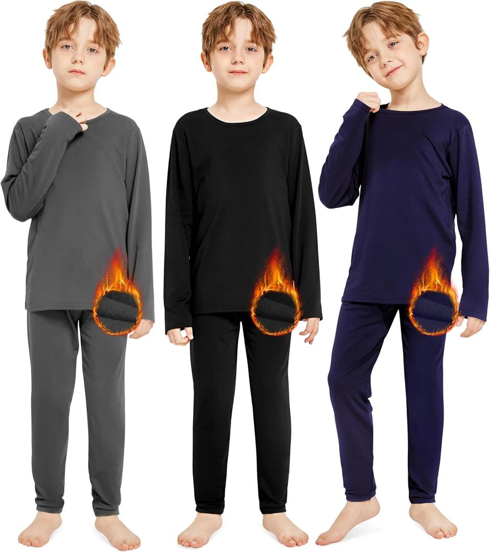 Resinta Kids Boys Thermal Underwear Set - Fleece Lined Base Layers Top & Bottom Toddler Long Johns for Cold Winter (4T, Black, Dark Grey, Navy Blue)