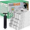 Vacuum Seal Bags for Clothing- 20 Pack 4 Sized Vacuum Storage Bags with Hand Pump, Space Saver Organisers for Travel Luggage Clothes Blankets Comforters (4Jumbo，4L4M8S)