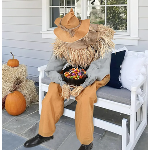 Halloween Decorations- 4Ft Scary Sitting Scarecrow with Spooky Sound Glowing Eyes, Animatronic Scary Props Decor for Home Party Indoor Porch Yard Decoration