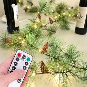 PALONMY Remote Christmas Smokey Pine Garland with Lights 6.56FT Garlands with Timer 30 LED Fairy Lights Battery Operated Garland Lights with Pinecones Christmas Pre-lit Light for Home