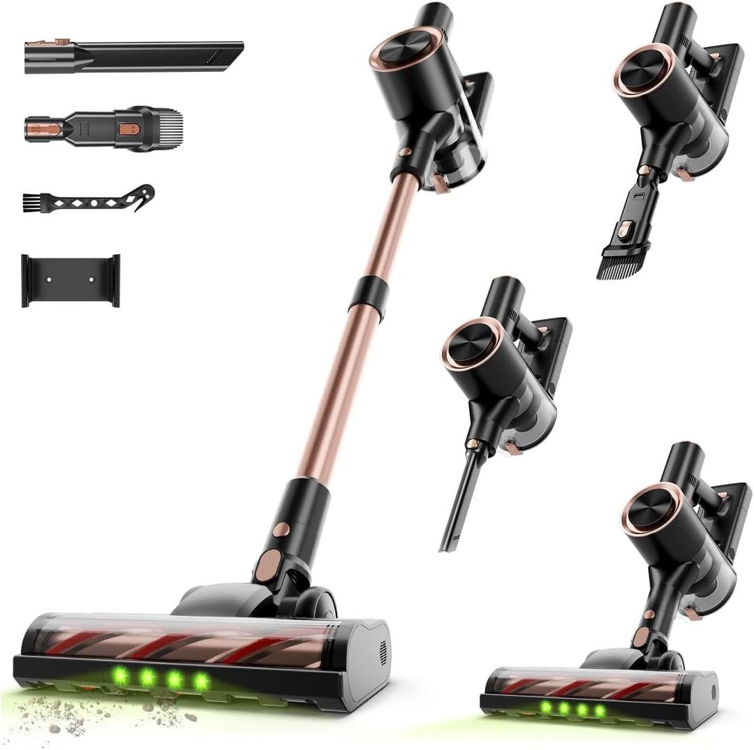 Cordless Stick Vacuum Cleaner - Rechargeable,40Kpa Powerful Suction Vacuum for Home,45Mins Runtime,Detachable Battery,Anti-Tangle, 8 in 1 Lightweight Vacuum for Pet Hair Carpet Hardwood,Rose