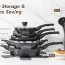 SENSARTE Pots and Pans Set Non stick, Non toxic Healthy Induction Cookware Sets, 14 Pcs Non Stick Kitchen Cooking Set with Frying Pans Set & Saucepan, PFOA PFOS Free, Black