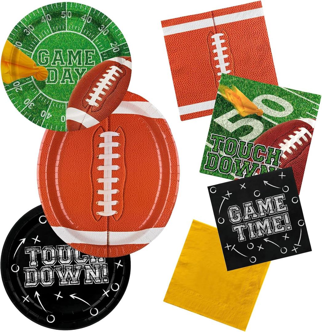 Football Party Supplies Kit for 48 Guests - Includes Large 12.5in Plates, Dessert Plates and Napkins - for Football Birthday and Tailgate Party Decorations