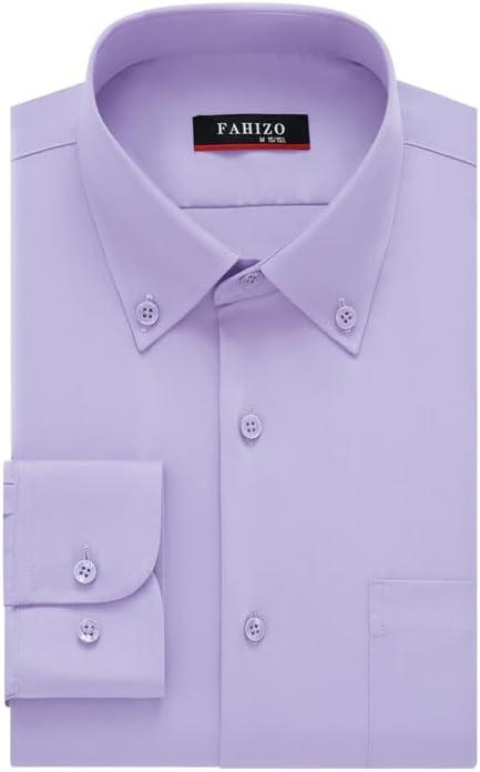 FAHIZO Men's Dress Shirt Regular Fit Soild Casual Business Formal Long Sleeve Button Down Shirts with Pocket (X-Large, Lavender)