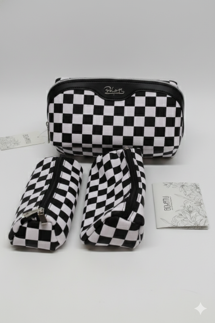 BOYATU Travel Makeup Bag Cosmetic Bags for Women: 3 Pcs Set Large Portable Make up Bag with Handle - Vegan Leather Toiletry Bags with Compartments - Makeup Organizer for Travel Essentials(A-1-Coffee)