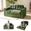 MAXYOYO Convertible Sofa Bed, Pull Out Loveseat Sleeper Sofa, 2 in 1 Folding Couch Bed, Floor Couch with Pillows for Living Room Bedroom Lounge, Dark Green