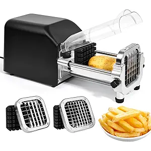 Befano Electric French Fry Cutter, Upgrade Lid Control Version with 1/2 Inch and 3/8 Inch Blade. 300w Commercial Grade Stainless Steel Potato Cutter for French Fries, Sweet Potato,Carrots