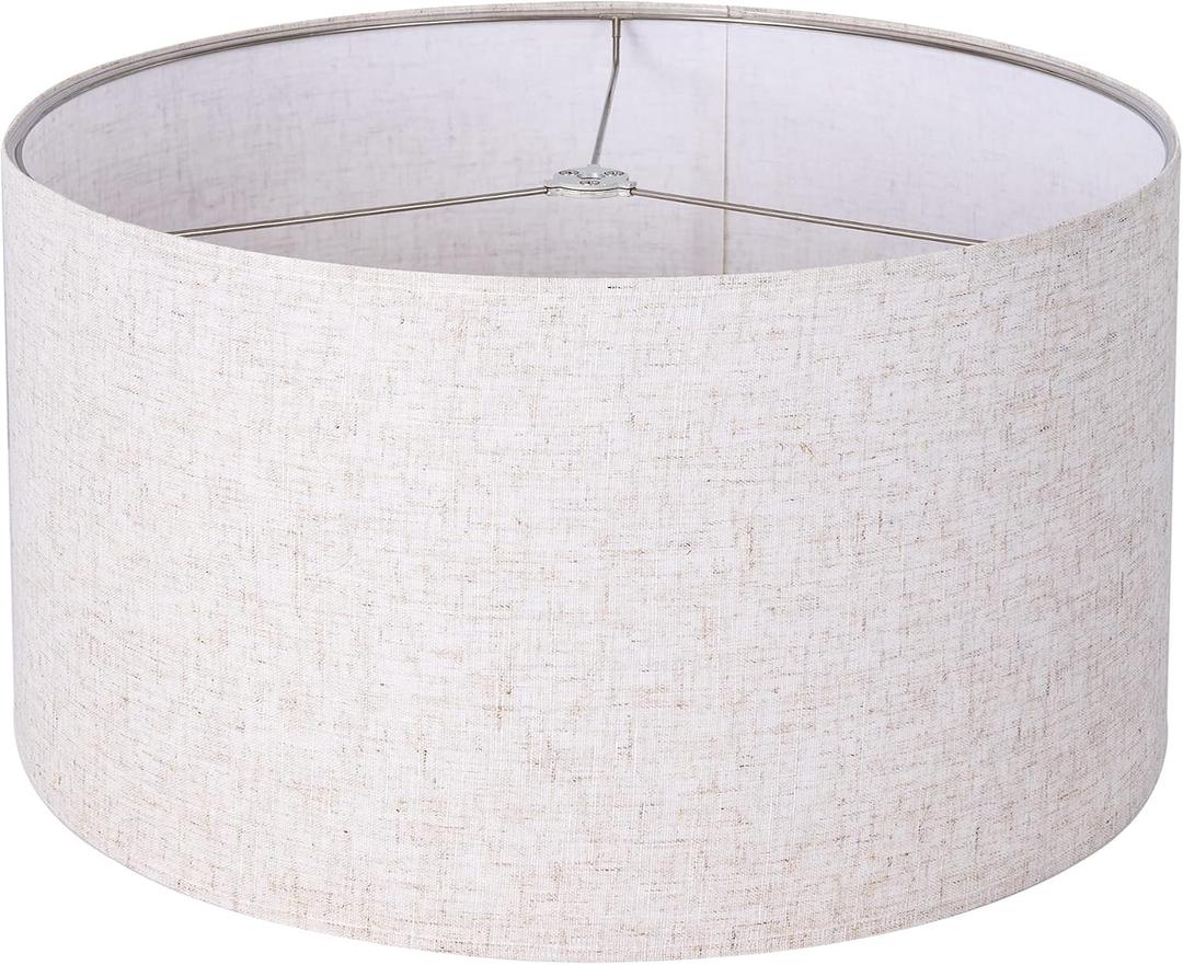 Wellmet Self-assembly Lampshade, Linen, 18" Top x18" Bottom x12" High, Drum Lampshade for Table Lamp, Bedside Lamp, Floor Lamp, Fabric Replacement Lamp Shade Classic Modern Style, Spider Fitter, 18x18x12
