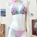 Milumia Women's 2 Piece Floral Bikini Set Tropical Beaded Halter String Triangle Swimsuits Swimwear (M)