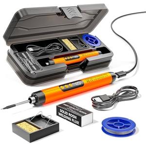 Cordless USB Rechargeable Portable Soldering Iron, 3-speed Temperature Adjustable, Heating Core, Soldering Iron Cord, Rosin, Soldering Iron Stand, Storage Case, Gray