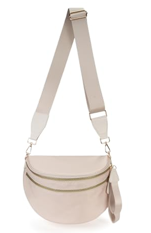 FEIBOON Spacious Nylon Crossbody Bag Bum Bag Handbags Wallets Purses Trendy Shoulder Bag for Women (beige)