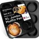Wrenbury Jumbo Muffin Pan 6 Cup Set of 2 - Nonstick XL Deep Muffin Pan for Baking 3.75" Cup - Big Cup Tin - Oversized Extra Large Cupcake Mold - PTFE Free