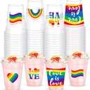 Yaomiao 50 Pieces Pride Party Cups Bulk 12 oz Rainbow Plastic Cups Love Is Love LGBT Clear Disposable Cups Gay Drinking Beverage Cups for LGBTQ Lesbian Bisexual Gay Pride Party Decoration Supplies