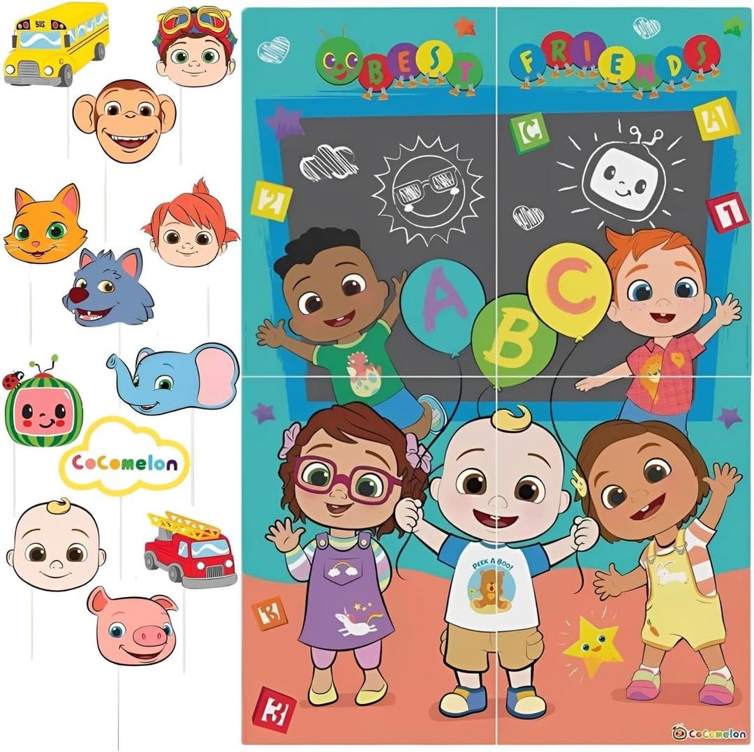 amscan Cocomelon Scene Setters® with Photo Props - 27.8" x 40" | Assorted Design | 1 Set of 16 Pcs.