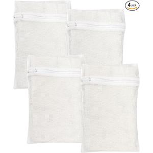 4 Piece Small, Durable Organic Cotton Mesh Laundry Bag with Strong Zipper and Breathable Mesh, Delicate Laundry Bag for Underwear, Clothes, Pants and Socks