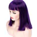 morvally Short Straight Purple Wig with Bangs Natural Looking Heat Resistant Hair Cosplay Costume Wigs for Women (14 inches Dark Purple)