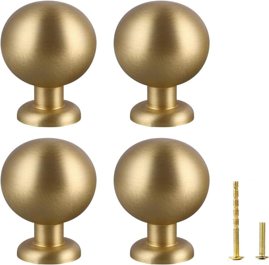 Yiking Soild Brass Cabinet Knobs Heavy Duty Real Brass Dresser Pulls,Brushed Gold Drawer Knob Kitchen Cabinet Pull Modern Small Round Handle Gold Handle for Kitchen Bathroom Furniture 4pcs 1-1/8in