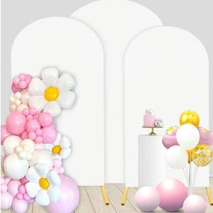 Set of 3 Wedding Arch Backdrop Cover (3.8FT×17", 4.8FT×23", 5.8FT×28"), Spandex Fitted Arch Stand Cover for Round Top Chiara Arch, Photo Arch Backdrop Stands Cover for Birthday Party Photographic Background, White