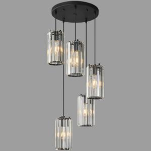 Black Pendant Lighting Modern Pendant Light, Mini Crystal Chandeliers,Adjustable Pendant Light Fixture for Kitchen Island Dinning Room Corridor Bedroom(Gold 5-Light), Round-5-Light