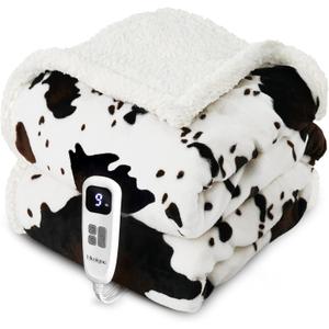 Heated Blanket Twin Blanket - Fast Heating Electric Blanket, Soft Flannel Heated Twin with 4 Time Settings,10 Heating Settings, Warm Gifts for Women & Mom & Grandma(62"x84"Cow Print White) (01 - Black Ombre-white)
