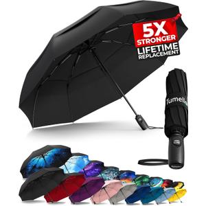 TUMELLA Strongest Windproof Travel Umbrella (Compact, Superior & Beautiful), Small Strong but Light Portable and Automatic Folding Rain Umbrella, Durable Premium Grip, Fits Car & Backpack