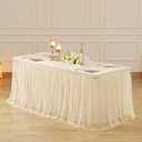 Suppromo 8ft Champagne Tulle Tablecloths for Rectangle Tables 8 Foot Stretch Rectangular Table Cloths Wrinkle Free Table Cover with Tutu Skirt for Wedding Birthday Party Banquet Buffet Cake Event, 96" x 30"