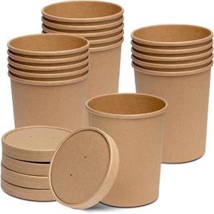 GUSTO [32 oz. - 25 Count Kraft Paper Food Containers with Vented Lids - To Go Hot Soup Bowls, Disposable Ice Cream Cups, Ideal for Hot and Cold Foods - (Formerly Comfy Package)