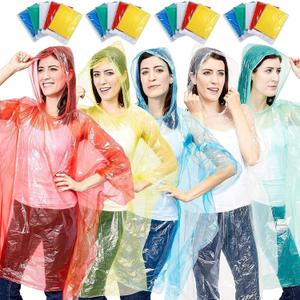 Juvale 20-Pack Disposable Rain Ponchos with Hood for Adults, Lightweight Emergency Plastic Poncho for Outdoor Events, Travel, Camping, Hiking, and Festivals, Clear Multicolor