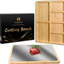 2 in 1 Double Sided Titanium Cutting Board & Bamboo Food Serving Charcuterie Cheese Board with Compartments, Stainless Steel Chopping Board Kitchen Serving Tray for Meat, Veggies,Snacks 17*11.8*0.8"
