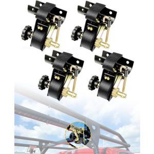Ladder Rack Ratchet Straps with J-Hook (4PCS), 2" Black Round Tube Mount, 1.5" Wide x 7.5' Long Black Retractable Ratchet Tie Down Strap Roof Rack, 500 lbs Load Heavy Duty Cargo Buckle Rack Lock Strap