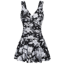 GRACE KARIN Women's Summer V-Neck One-Piece Swimsuit Floral Swimsuit with Shorts, M